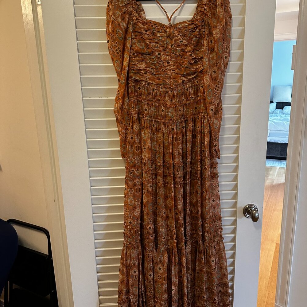 Ulla Johnson Peach Floral Ruched Silk Rabia Maxi Gown $1,195 - Picture 5 of 10